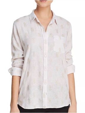 Rails Charli Gold Pineapples White Linen Blend Button-Up Blouse Sz XS $188